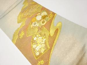 リサイクル　金彩　色紙・雲・菊模様刺繍袋帯